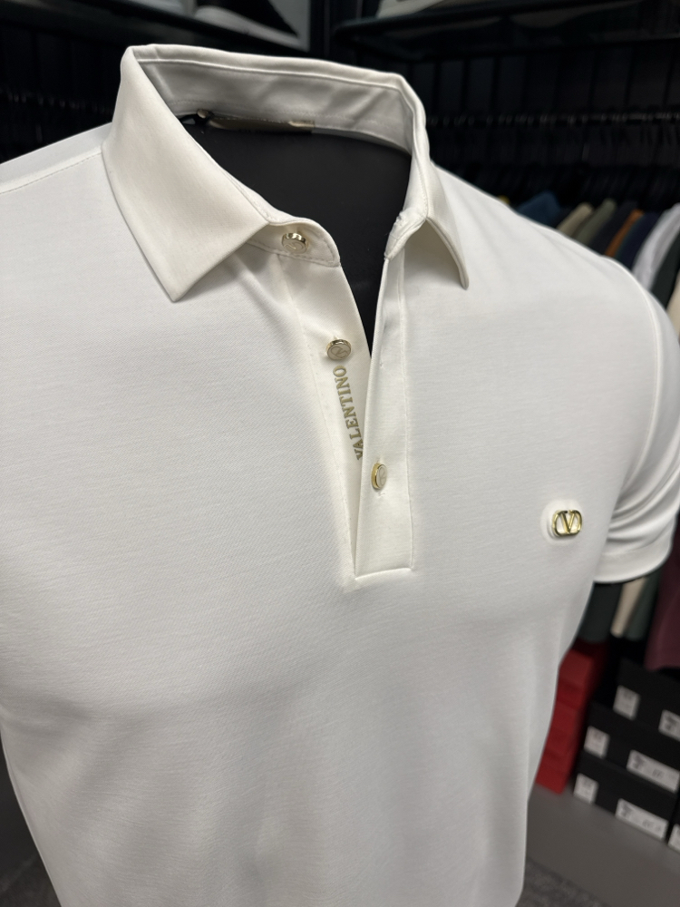 İthal Valentino Polo Yaka  Kırışmayan Kumaş (10067-Beyaz)