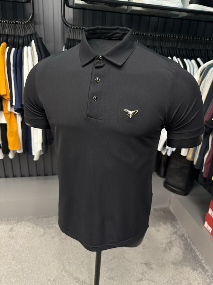 İthal Prada Polo Yaka  Kırışmayan Kumaş (10072-Siyah)