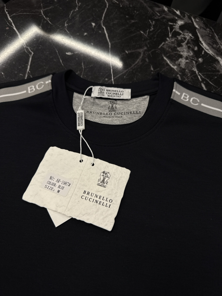 İthal Brunello Cucınelli Omuz Detaylı T-shirt Kırışmayan Kumaş (1987-Koyu Lacivert)