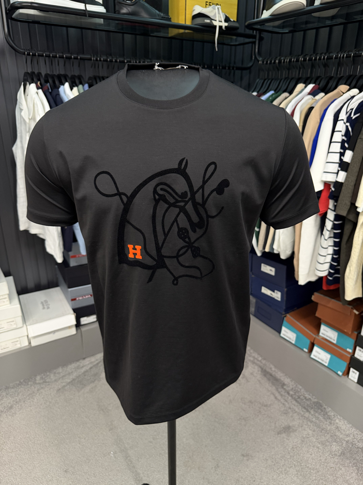 İthal Hermes T-shirt Kırışmayan Kumaş (9448-Siyah)