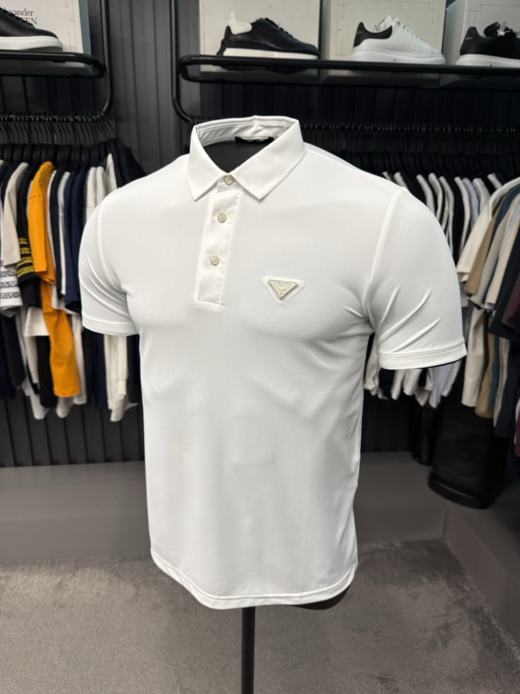 İthal Prada Polo Yaka  Kırışmayan Kumaş (10072-Beyaz)