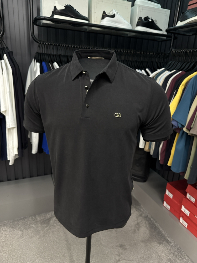 İthal Valentino Polo Yaka  Kırışmayan Kumaş (10067-Siyah)
