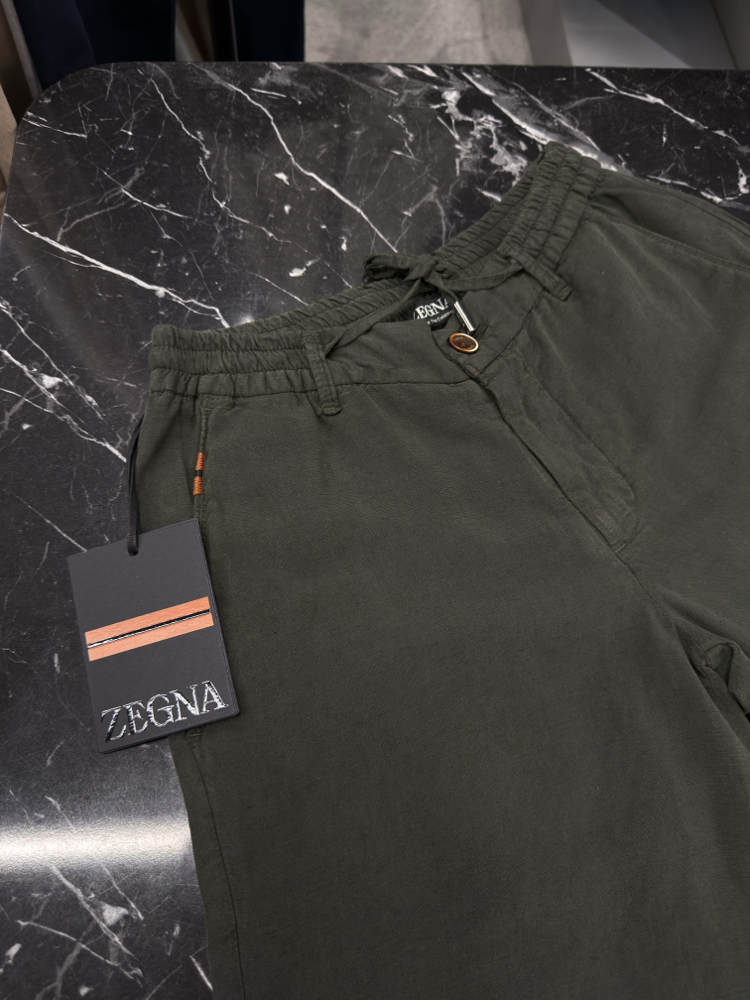 İthal Zegna Ham Keten Şort (6141-Haki)