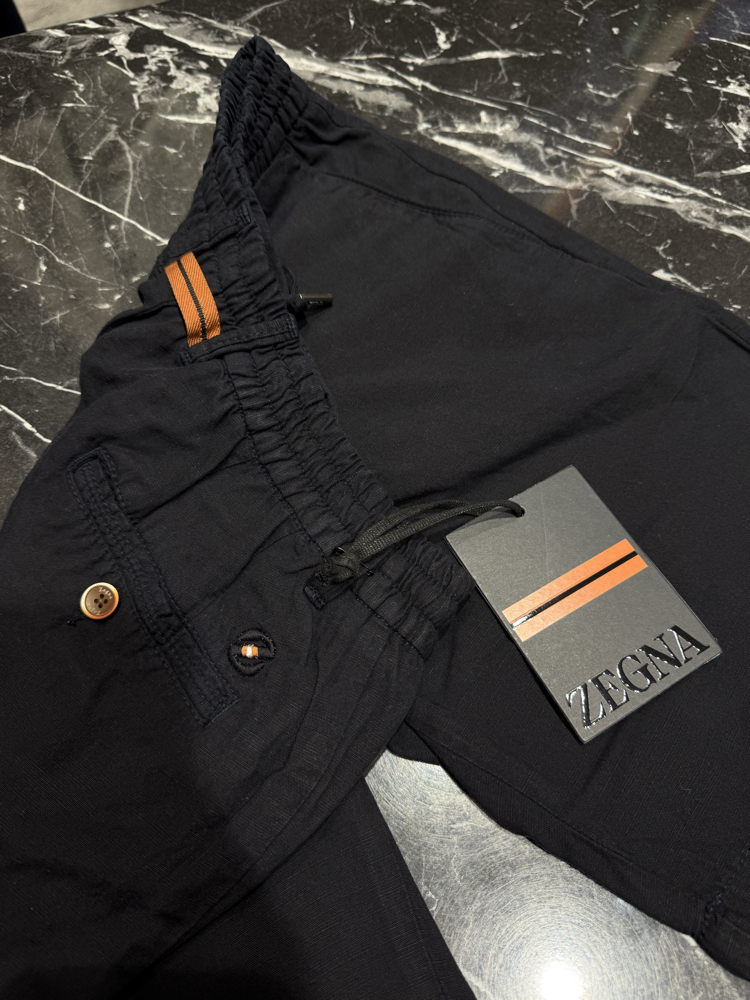 İthal Zegna Ham Keten Şort (6141-Koyu Lacivert)