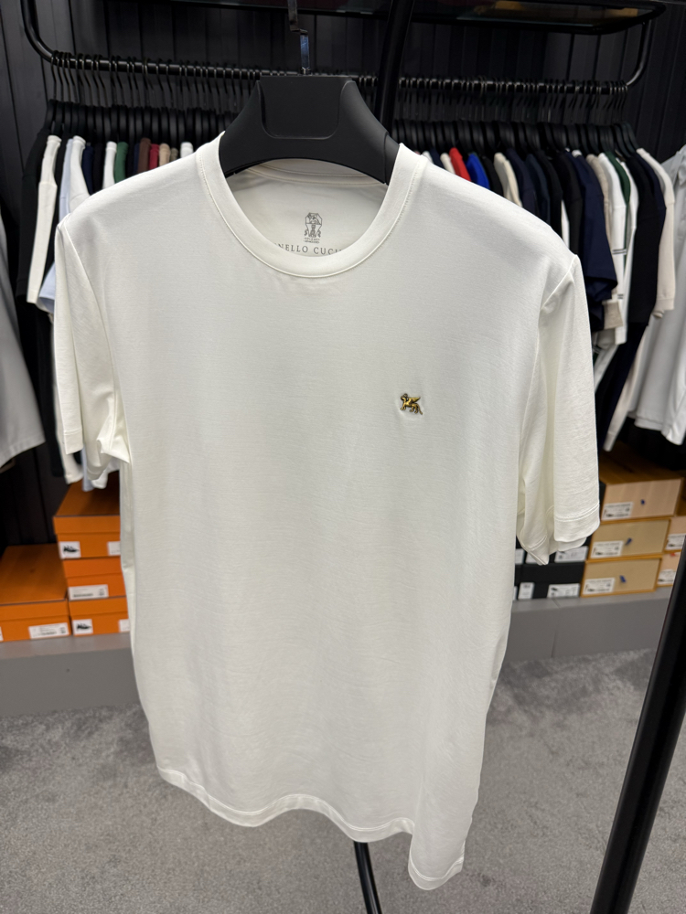 İthal Brunello Cucınelli T-shirt Kırışmayan Kumaş (9427-Beyaz)