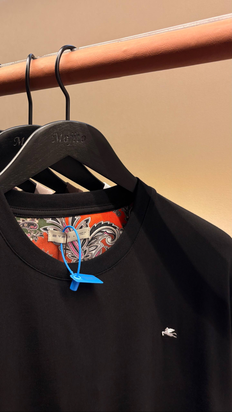 İthal Etro T-shirt Kırışmayan Kumaş (9438-Siyah)