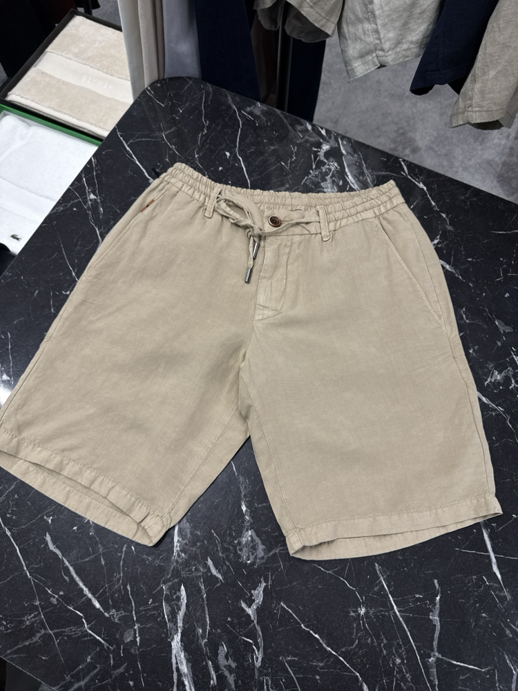 İthal Zegna Ham Keten Şort (6141-Koyu Bej)