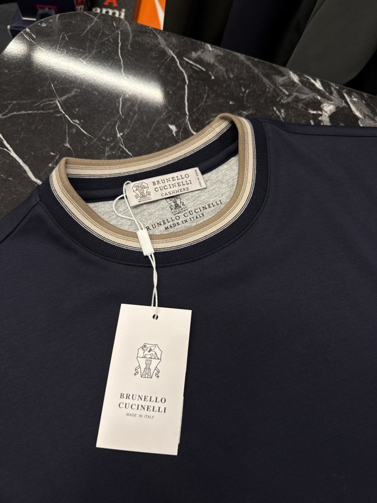 İthal Brunello Cucınelli T-shirt Kırışmayan Kumaş (39212-Koyu Lacivert)
