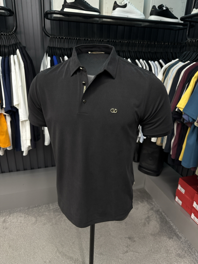 İthal Valentino Polo Yaka  Kırışmayan Kumaş (10067-Siyah)
