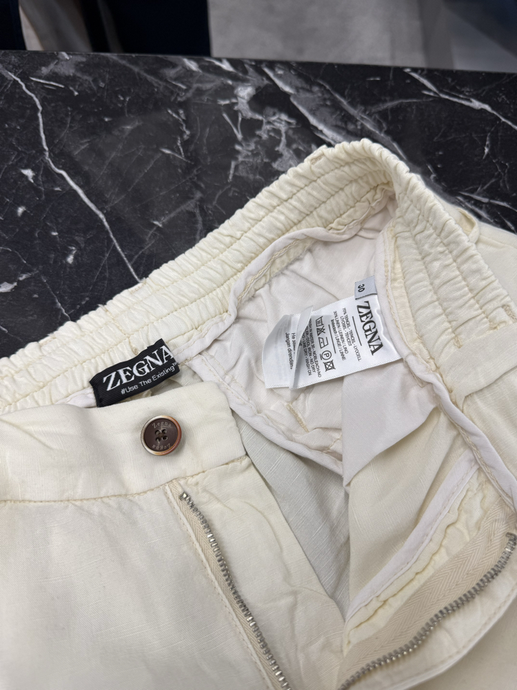 İthal Zegna Ham Keten Şort (6141-Ekru)