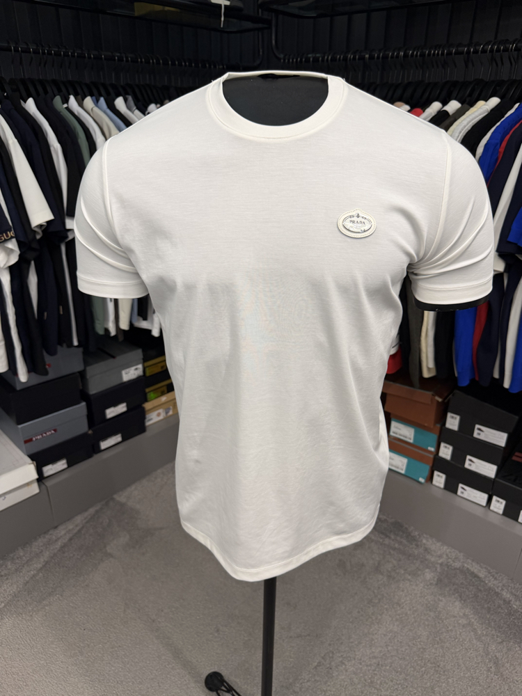 İthal Prada T-shirt Kırışmayan Kumaş (9430-Beyaz)