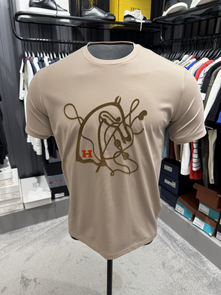 İthal Hermes T-shirt Kırışmayan Kumaş (9448-Bej)