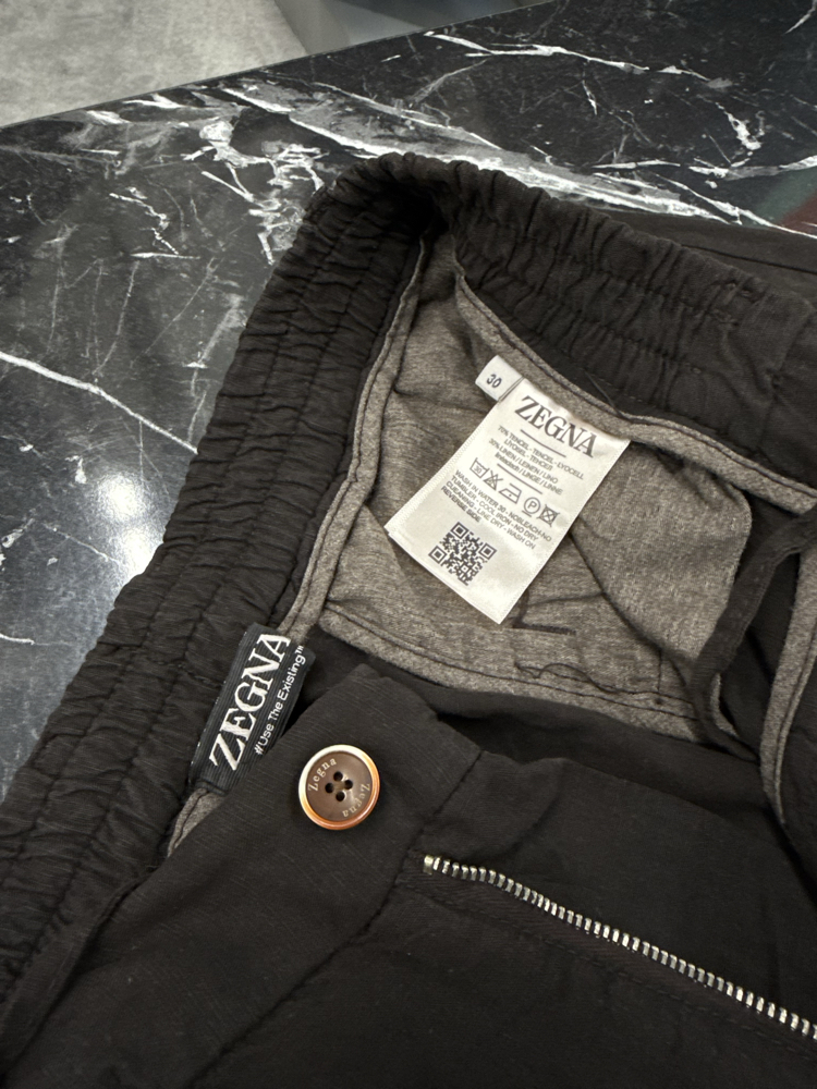 İthal Zegna Ham Keten Şort (6141-Kahve Rengi))
