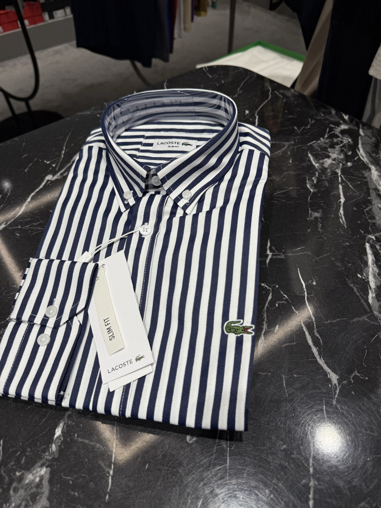 Premium Çizgili Pamuk Kumaş Gömlek (Lacivert--495)