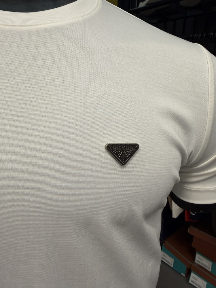 İthal Prada T-shirt Kırışmayan Kumaş (9434-Beyaz)