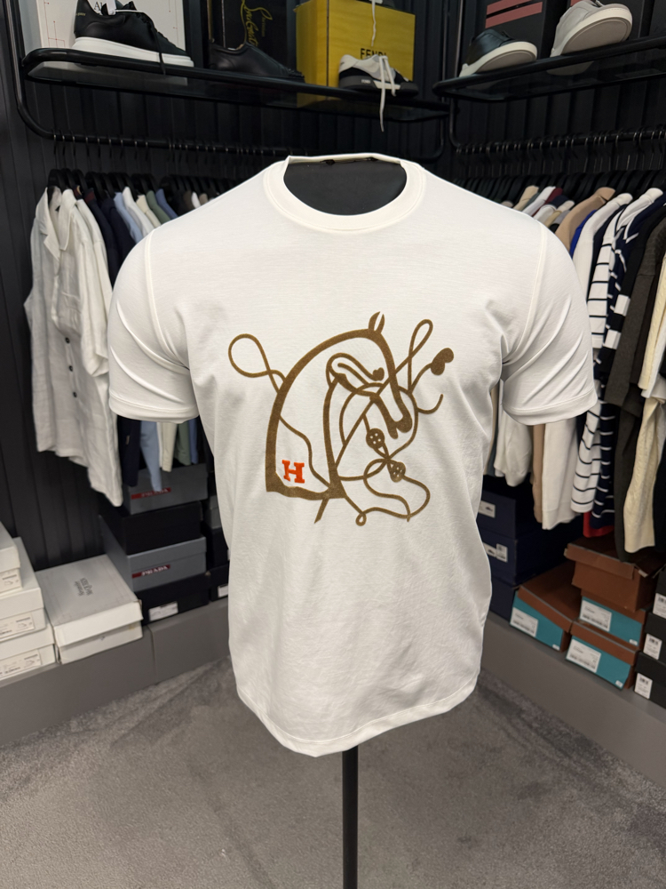 İthal Hermes T-shirt Kırışmayan Kumaş (9448-Beyaz)