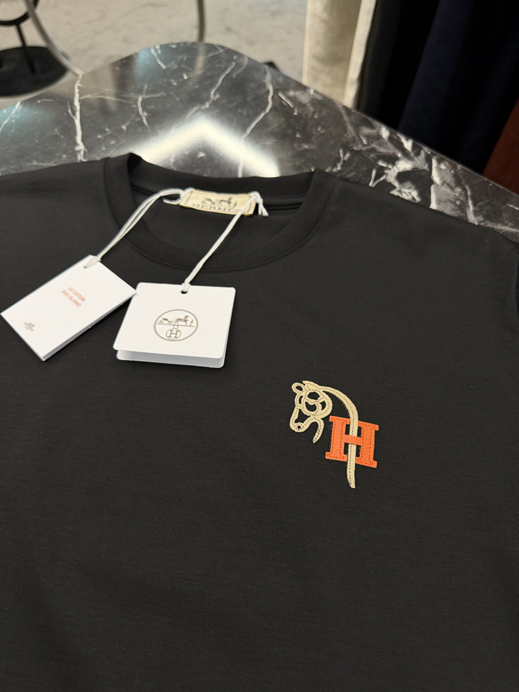 İthal Hermes T-shirt Kırışmayan Kumaş (9449-Siyah)
