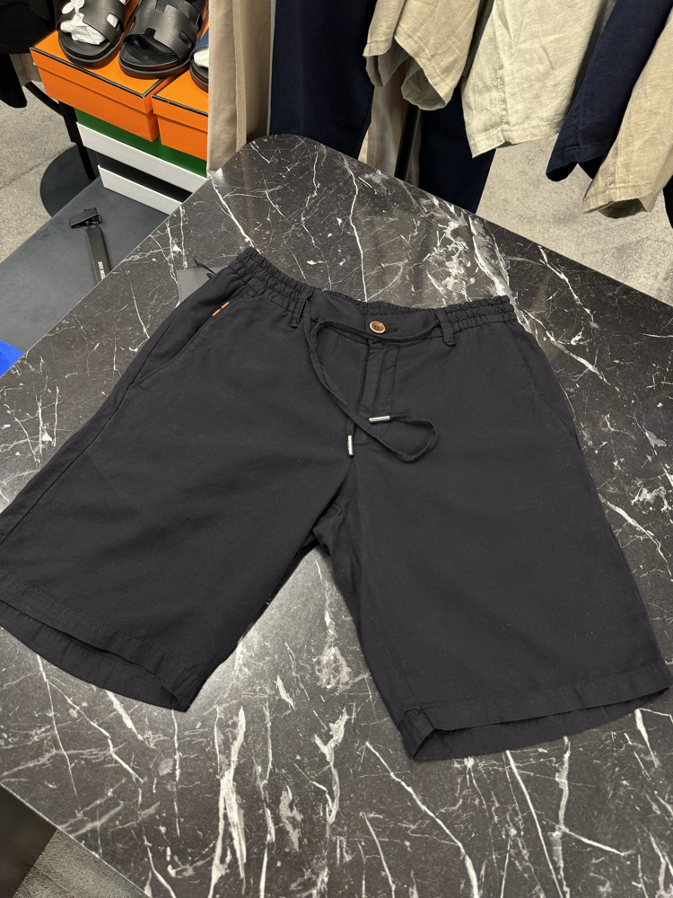 İthal Zegna Ham Keten Şort (6141-Koyu Lacivert)