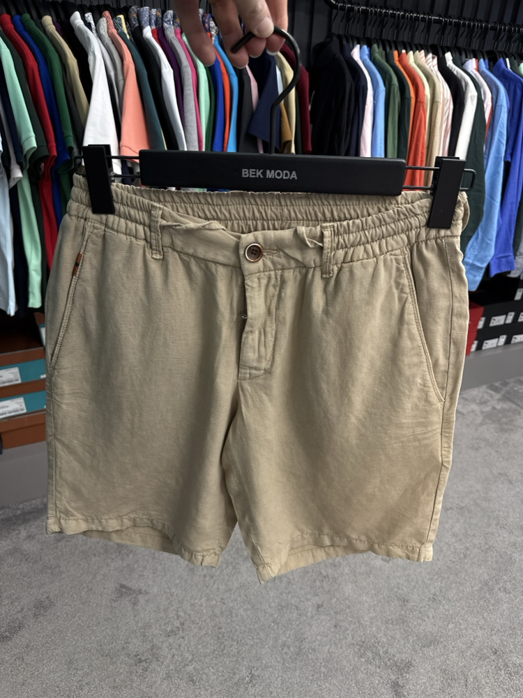 İthal Zegna Ham Keten Şort (6141-Koyu Bej)