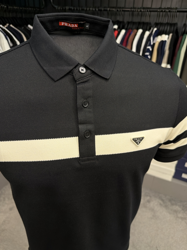 İthal Prada Polo Yaka Kırışmayan Kumaş (6956-Siyah)