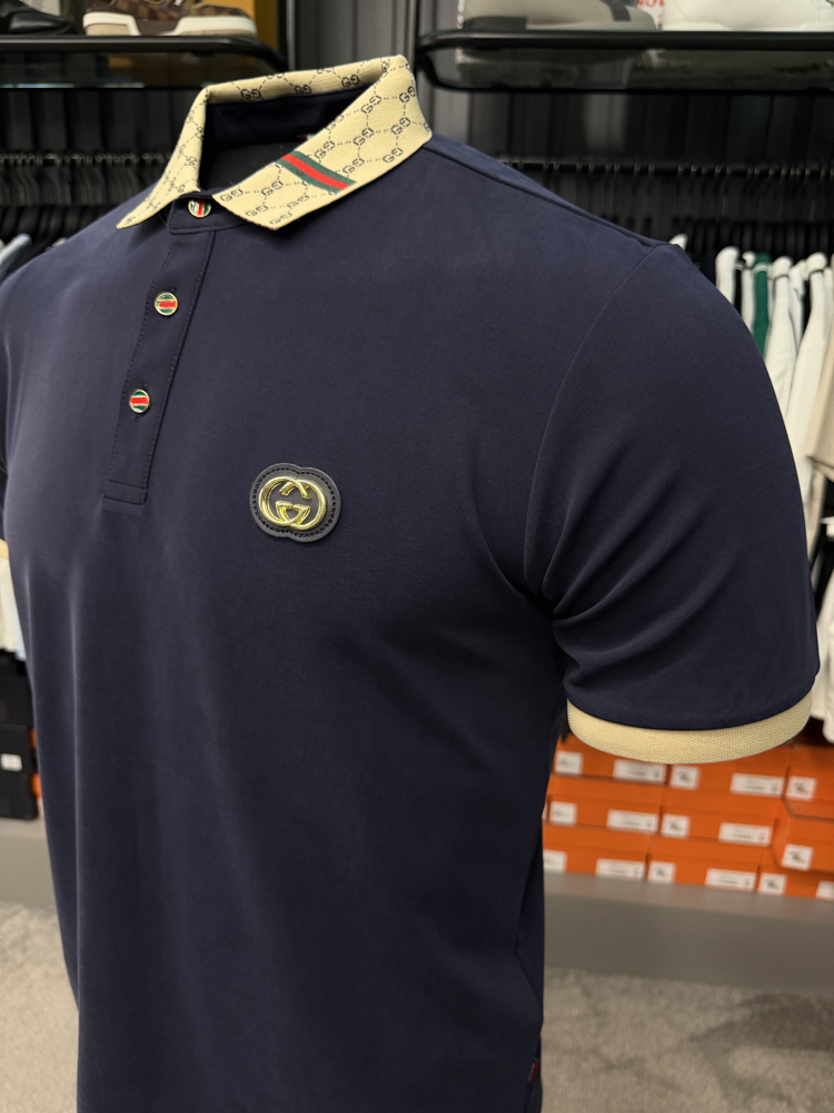 İthal Gucci Polo Yaka  Kırışmayan Kumaş (10074-Lacivert)