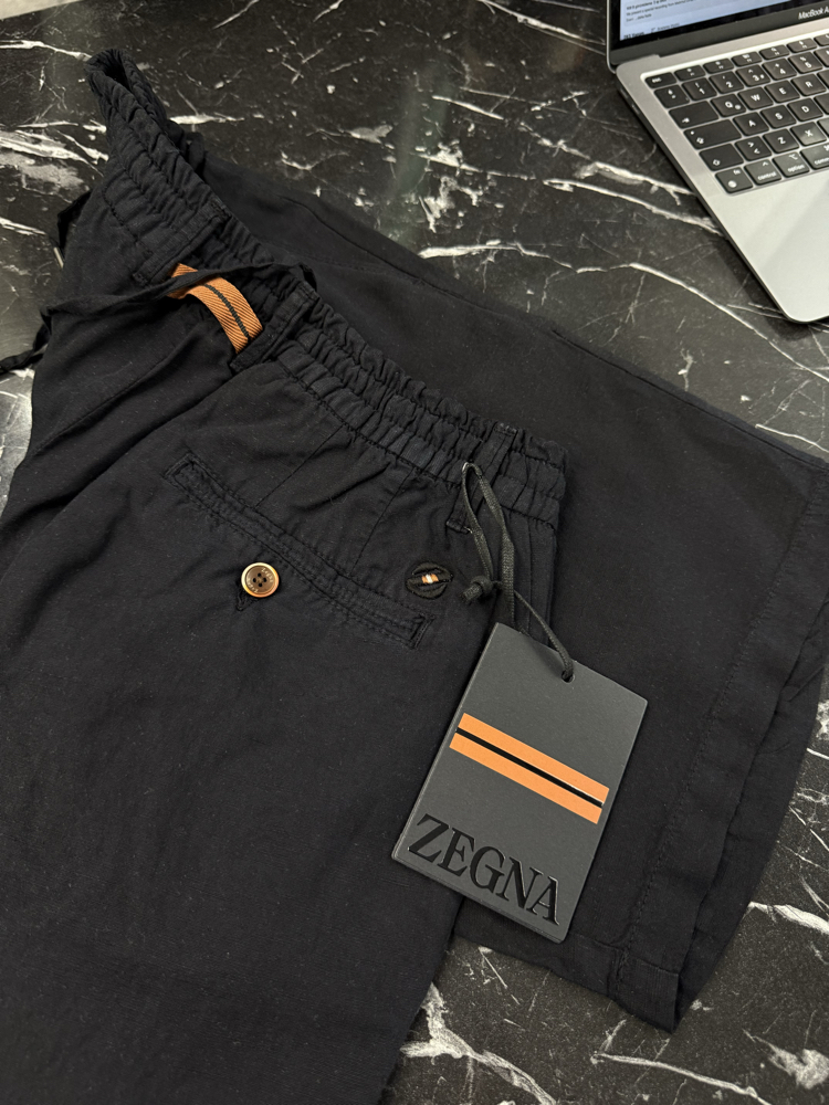 İthal Zegna  Ham Keten Şort (6141-Siyah)