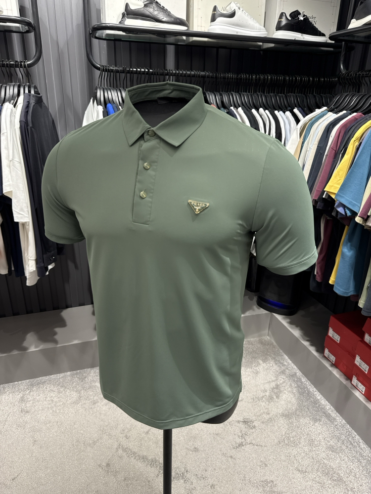 İthal Prada Polo Yaka  Kırışmayan Kumaş (10072-Çağla Yeşili)