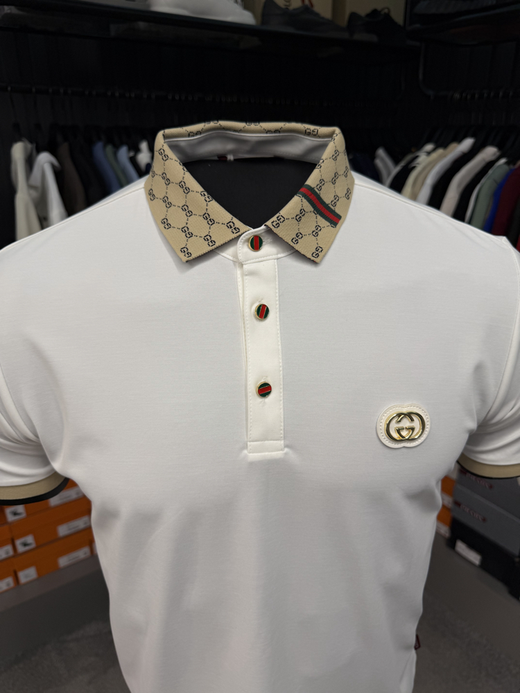 İthal Gucci Polo Yaka Kırışmayan Kumaş (10074-Beyaz)