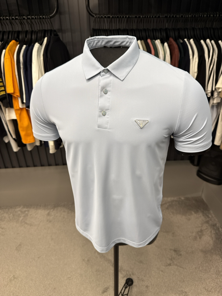 İthal Prada Polo Yaka  Kırışmayan Kumaş (10072-Bebe Mavisi)