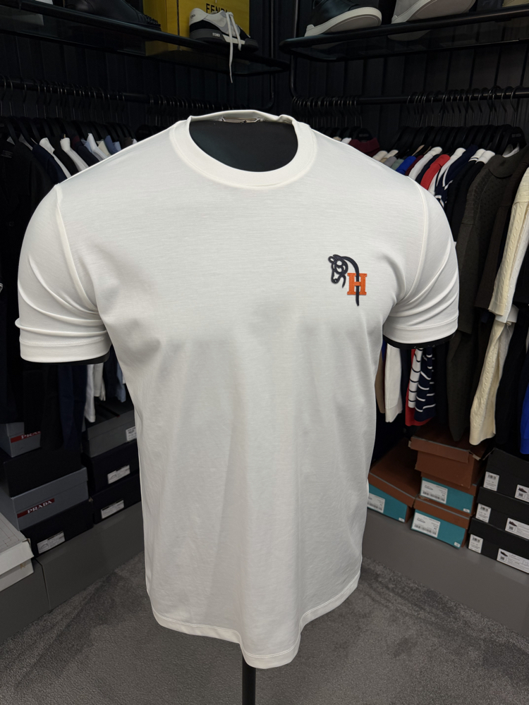 İthal Hermes T-shirt Kırışmayan Kumaş (9449-Beyaz)