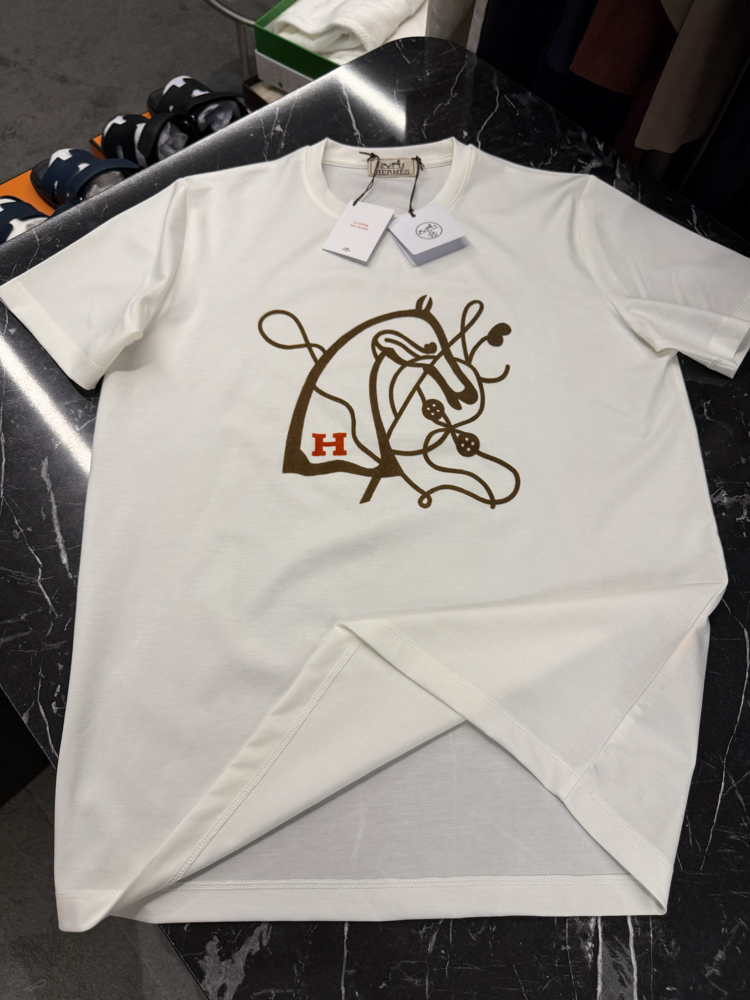 İthal Hermes T-shirt Kırışmayan Kumaş (9448-Beyaz)