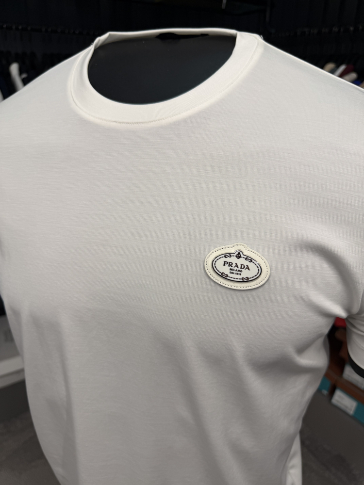 İthal Prada T-shirt Kırışmayan Kumaş (9430-Beyaz)