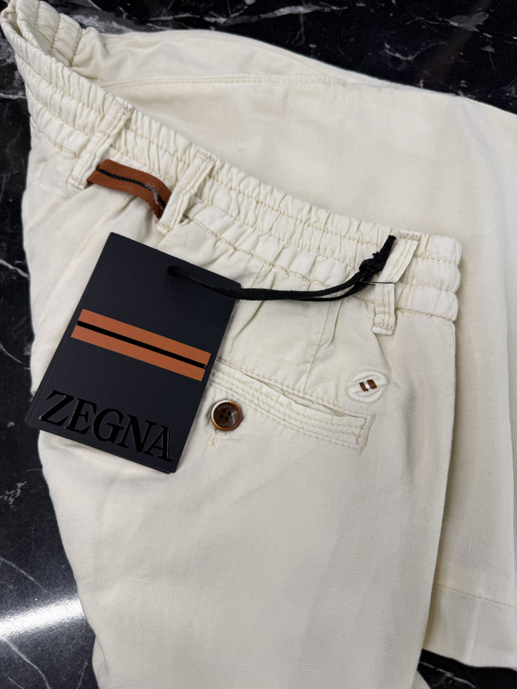 İthal Zegna Ham Keten Şort (6141-Ekru)