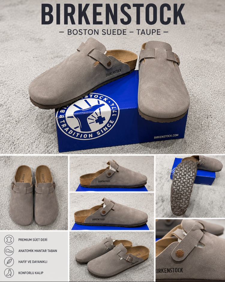 Birkenstock Yeni Sezon Boston Süet Terlik (Vizon)