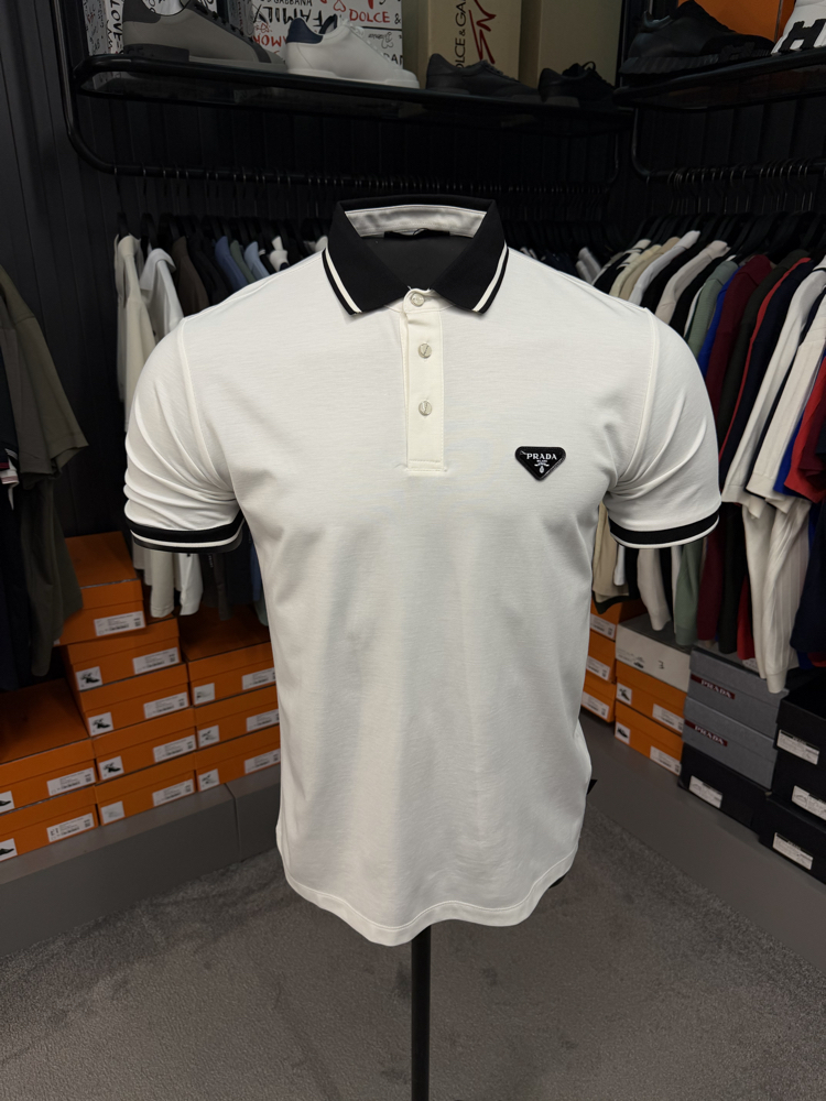 İthal Prada Polo Yaka  Kırışmayan Kumaş (10088-Beyaz)