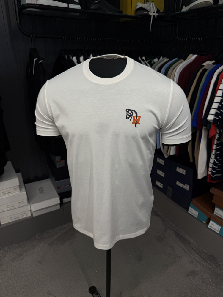 İthal Hermes T-shirt Kırışmayan Kumaş (9449-Beyaz)