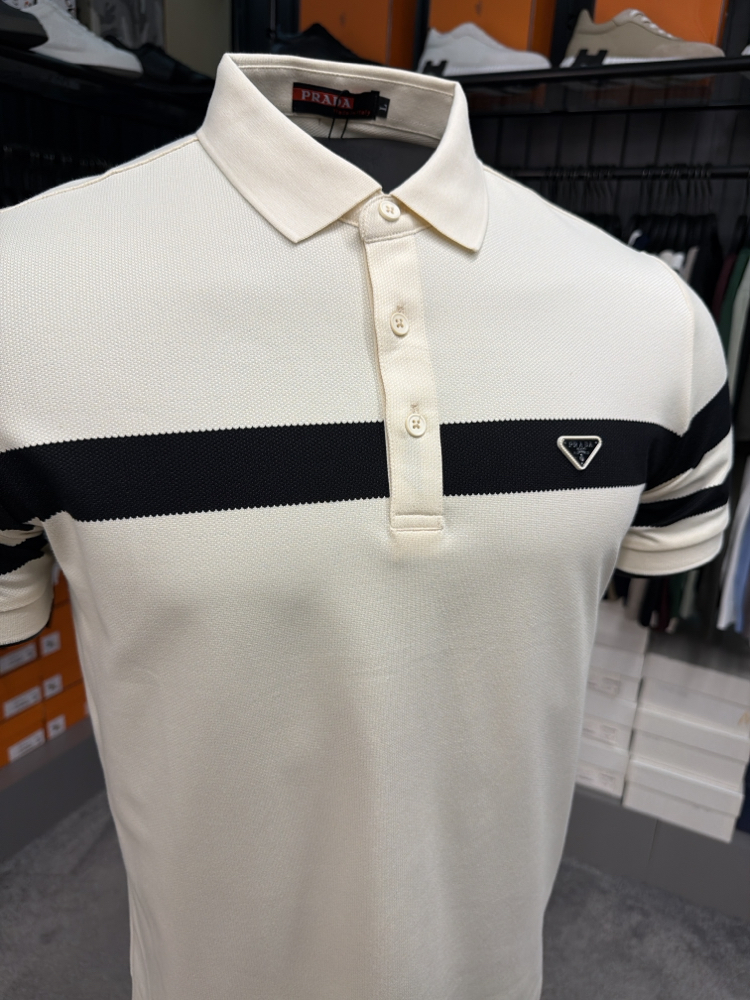 İthal Prada Polo Yaka Kırışmayan Kumaş (6956-Ekru)
