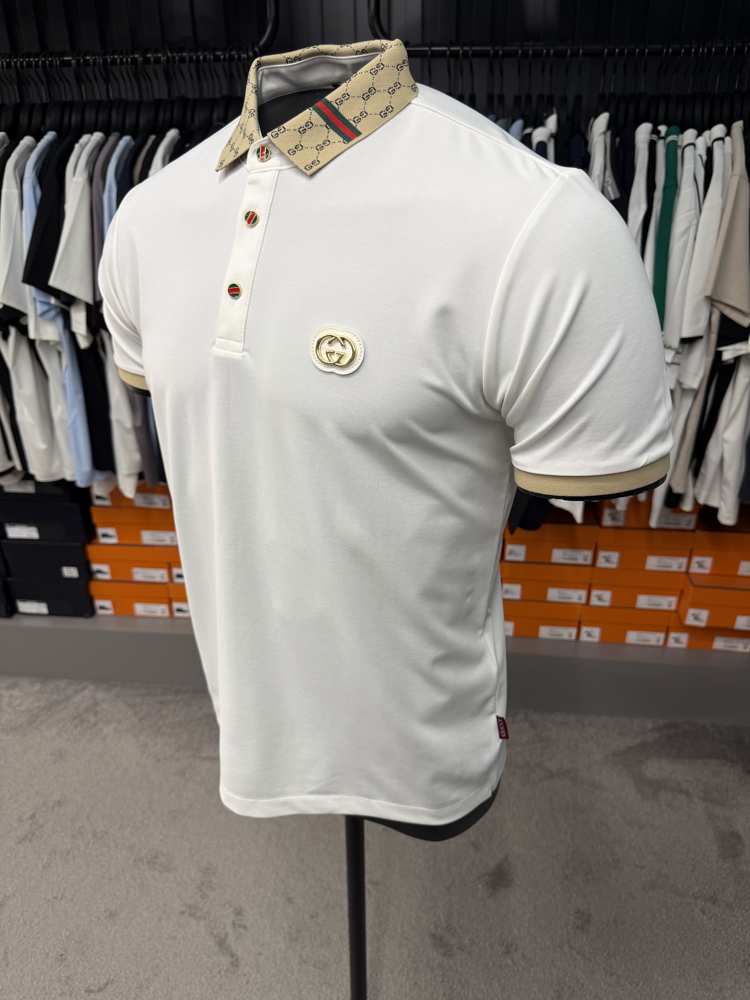 İthal Gucci Polo Yaka Kırışmayan Kumaş (10074-Beyaz)