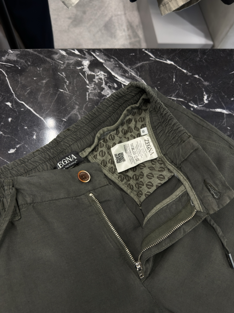 İthal Zegna Ham Keten Şort (6141-Haki)