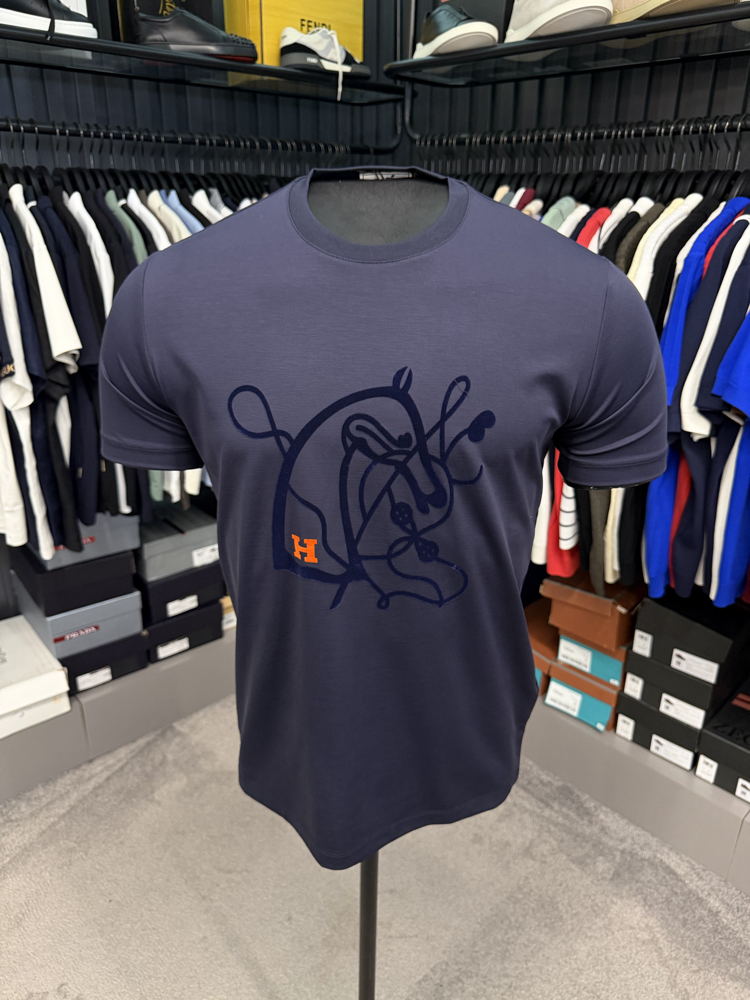 İthal Hermes T-shirt Kırışmayan Kumaş (9448-Lacivert)