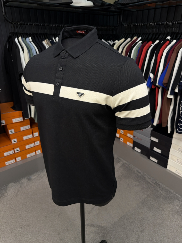 İthal Prada Polo Yaka Kırışmayan Kumaş (6956-Siyah)