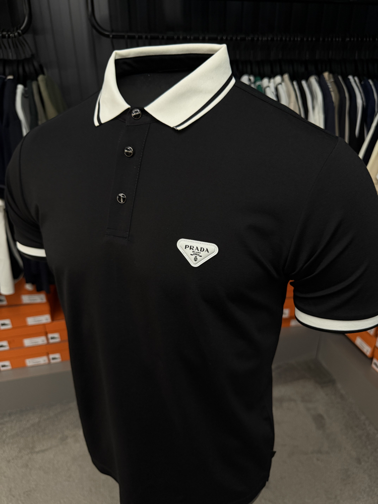 İthal Prada Polo Yaka  Kırışmayan Kumaş (10088-Siyah)