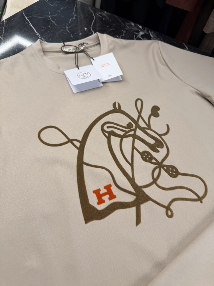 İthal Hermes T-shirt Kırışmayan Kumaş (9448-Bej)