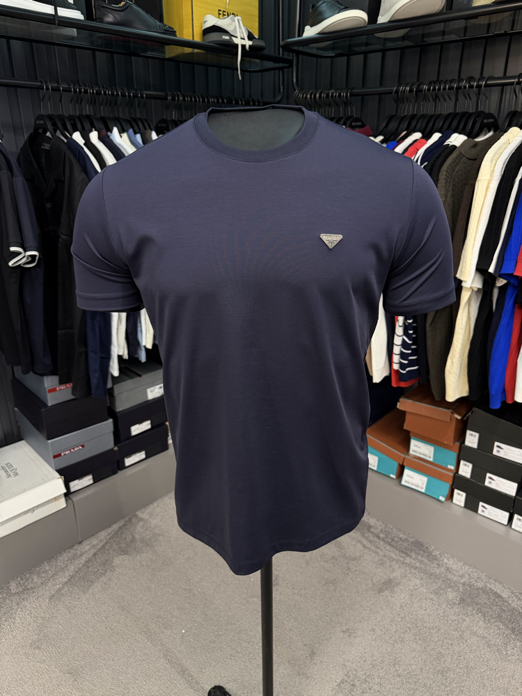 İthal Prada T-shirt Kırışmayan Kumaş (9434-Lacivert)