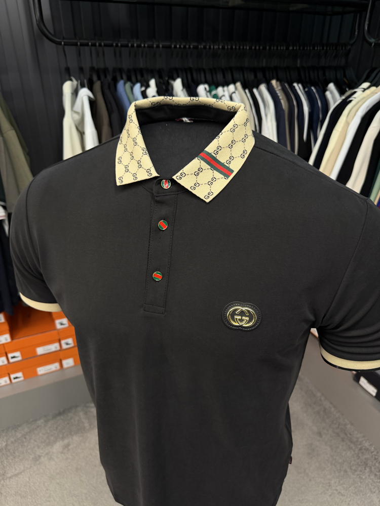 İthal Gucci Polo Yaka Kırışmayan Kumaş (10074-Siyah)