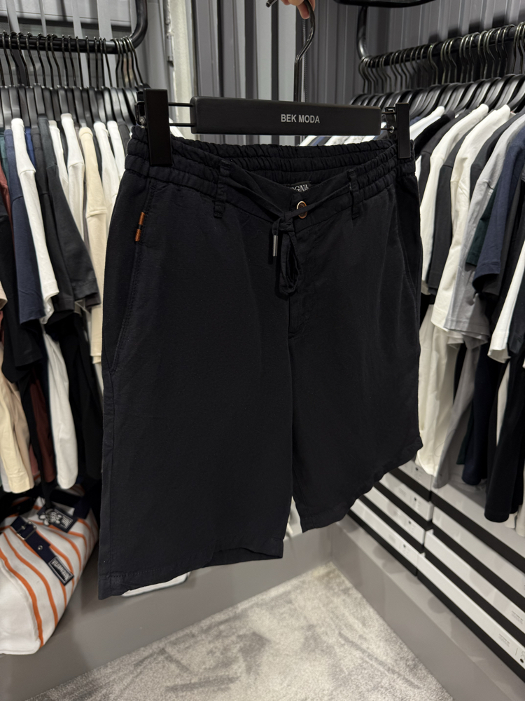 İthal Zegna  Ham Keten Şort (6141-Siyah)