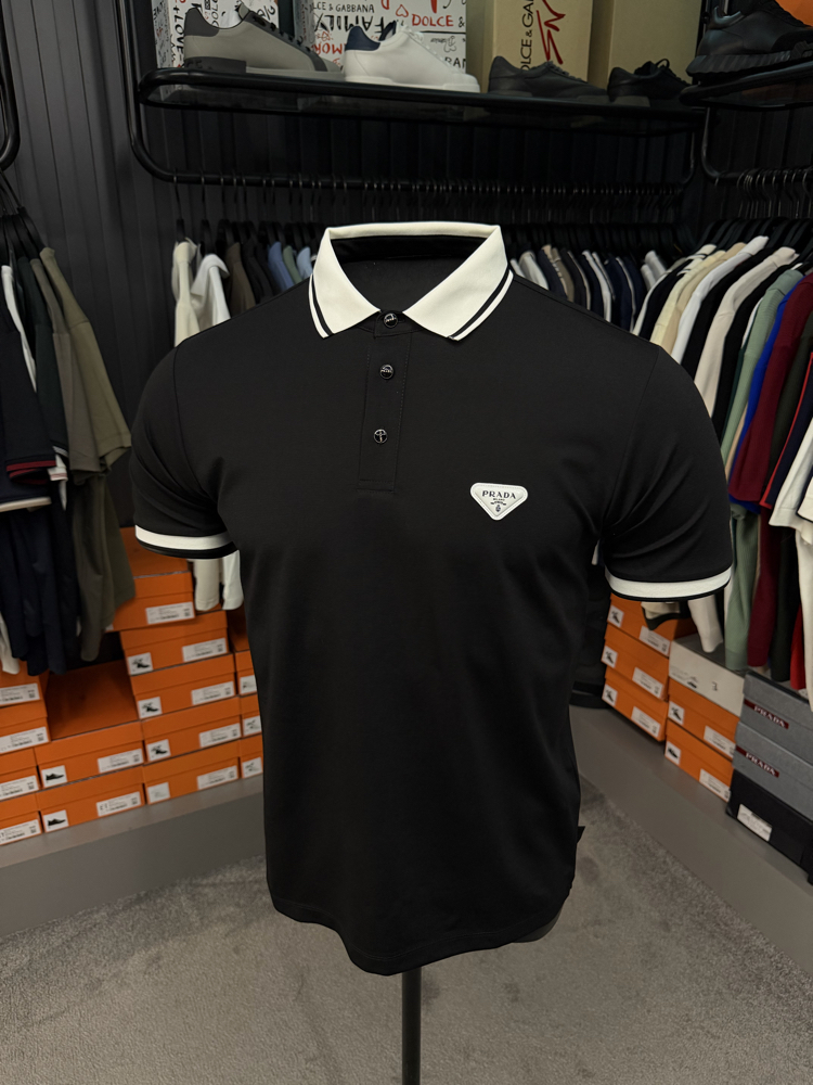 İthal Prada Polo Yaka  Kırışmayan Kumaş (10088-Siyah)