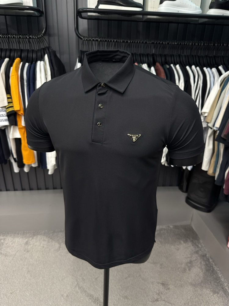 İthal Prada Polo Yaka  Kırışmayan Kumaş (10072-Siyah)