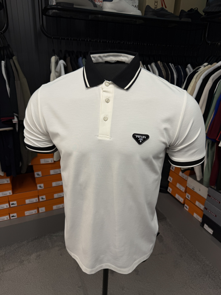 İthal Prada Polo Yaka  Kırışmayan Kumaş (10088-Beyaz)