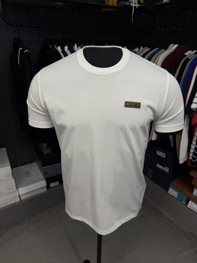 İthal Lora Piana T-shirt Kırışmayan Kumaş (9431-Beyaz)